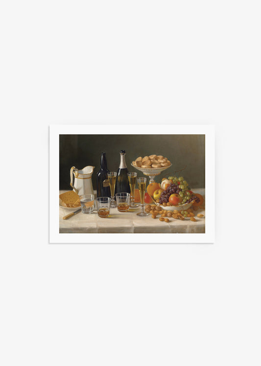 Wine, Cheese, and Fruit Still Life Poster