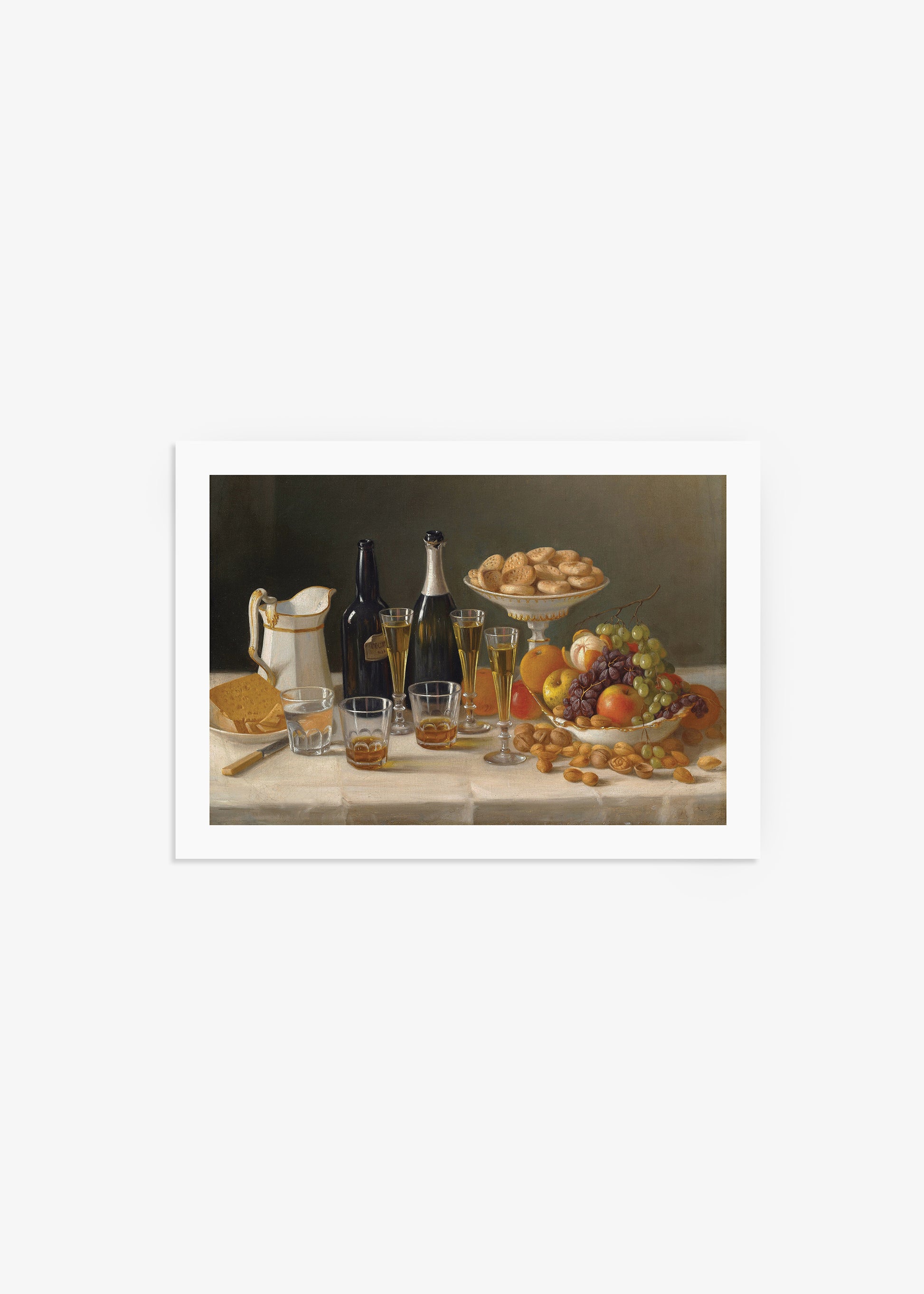 Wine, Cheese, and Fruit Still Life Poster
